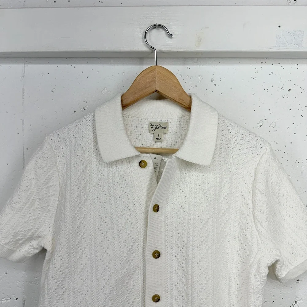 J. Crew Men’s Small Short Sleeve Heritage Pointelle Stitch Sweater Polo NEW
